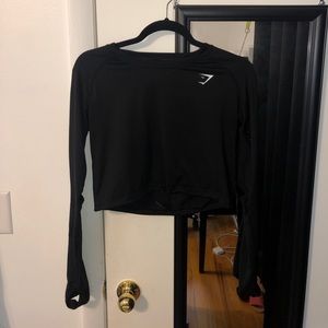 Long sleeve GYMSHARK cropped black workout shirt